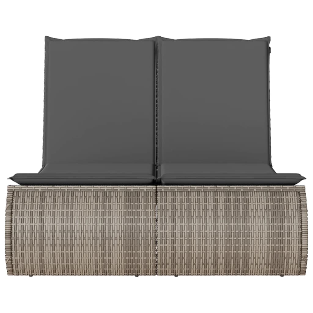 Double sun lounger with cushions in grey poly rattan