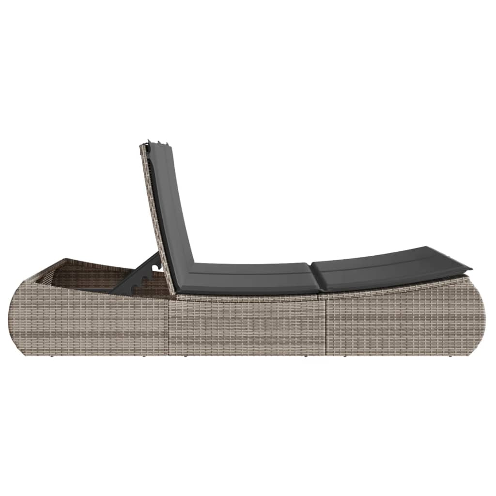 Double sun lounger with cushions in grey poly rattan