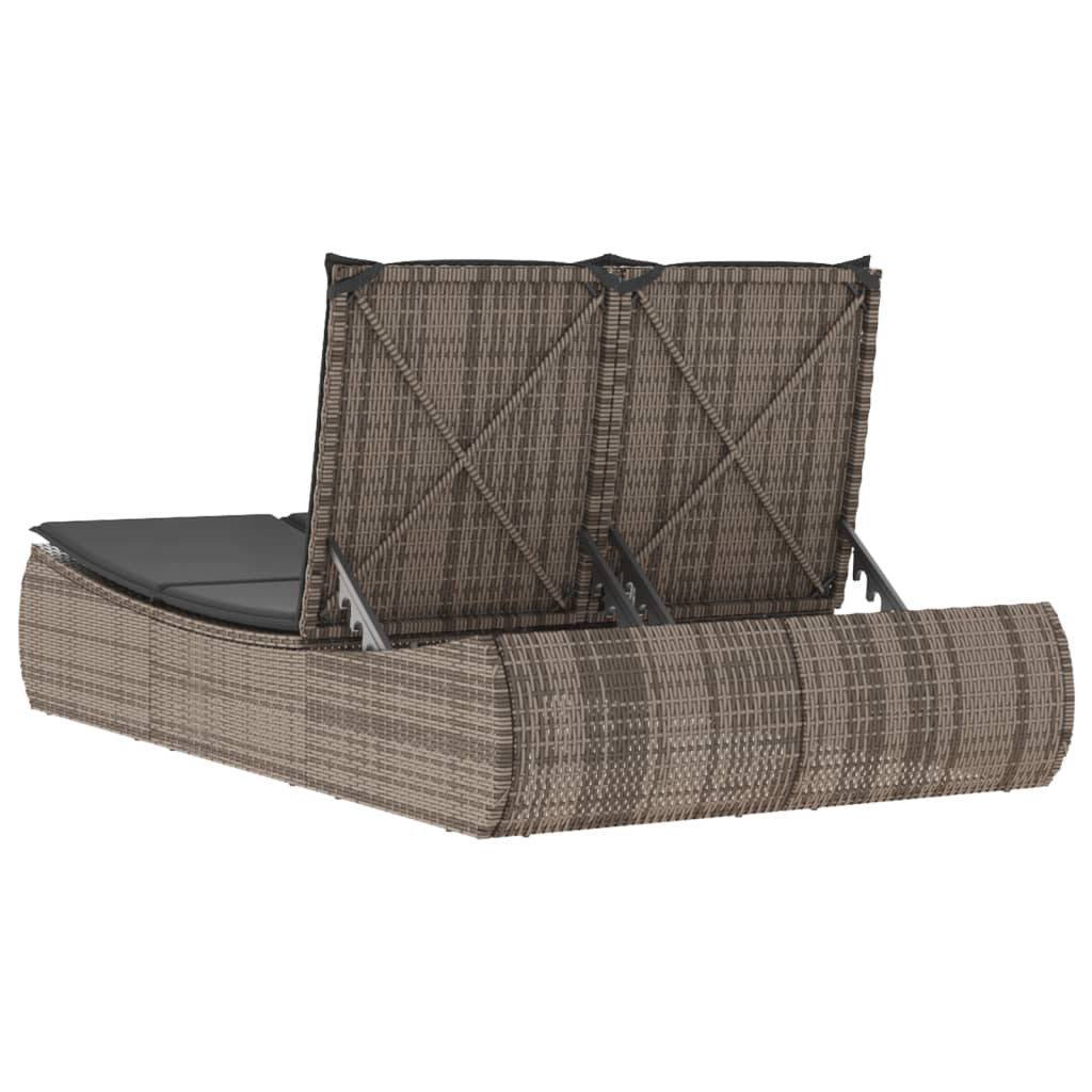 Double sun lounger with cushions in grey poly rattan