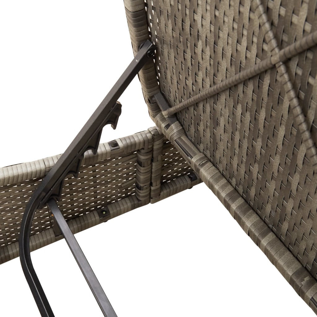 Double sun lounger with cushions in grey poly rattan