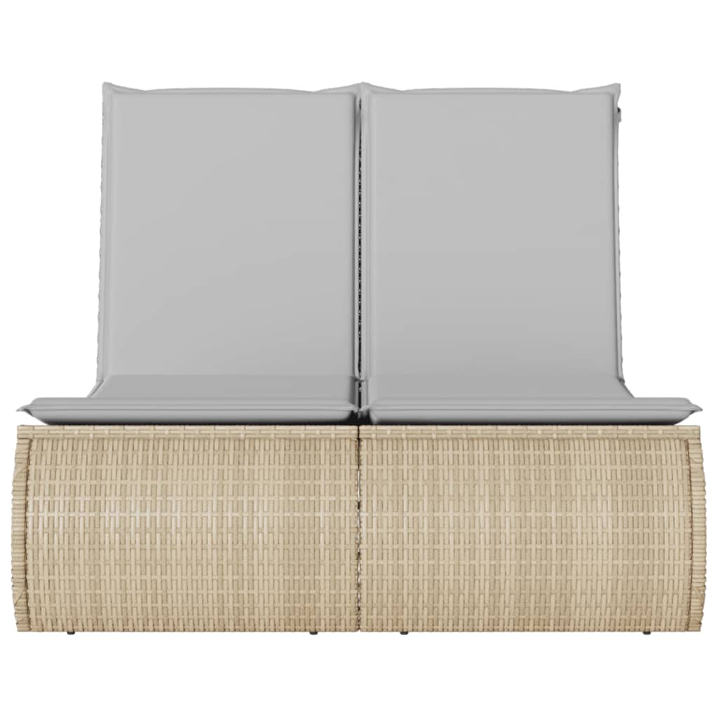 Double sun lounger with cushions in beige PE wicker