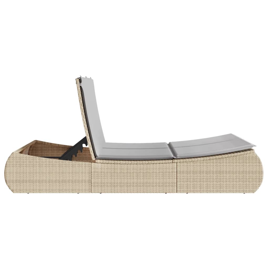 Double sun lounger with cushions in beige PE wicker