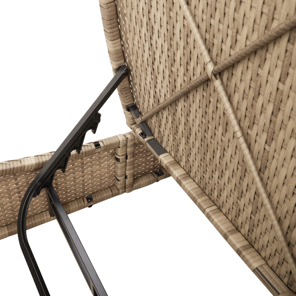 Double sun lounger with cushions in beige PE wicker
