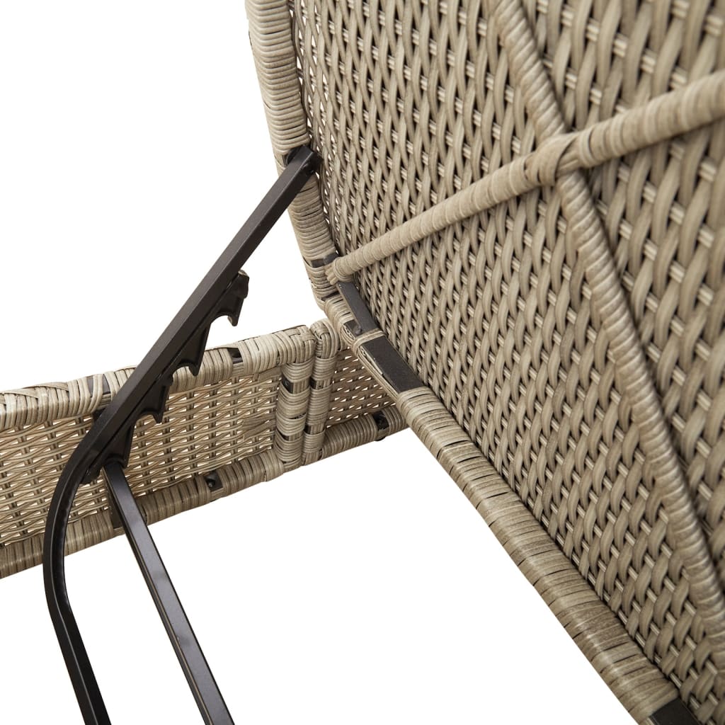 Double sun lounger with cushions in light grey poly rattan