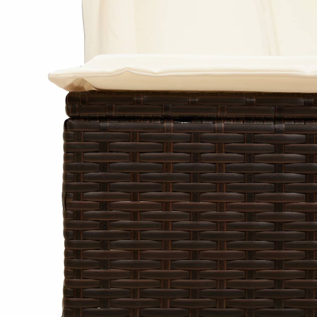 Double sun lounger with roof and curtains in brown PE rattan