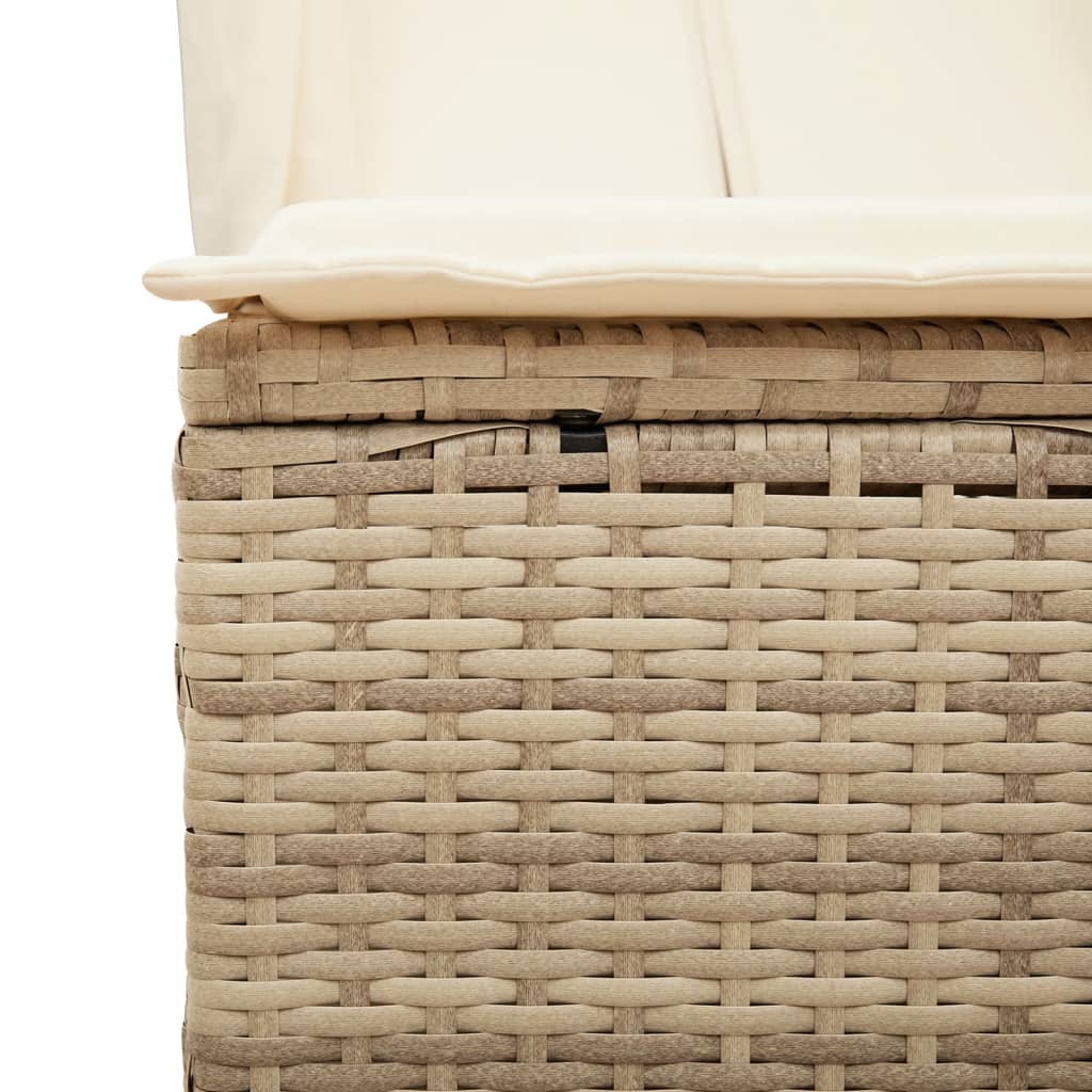 Double sun lounger with roof and curtains in beige PE wicker