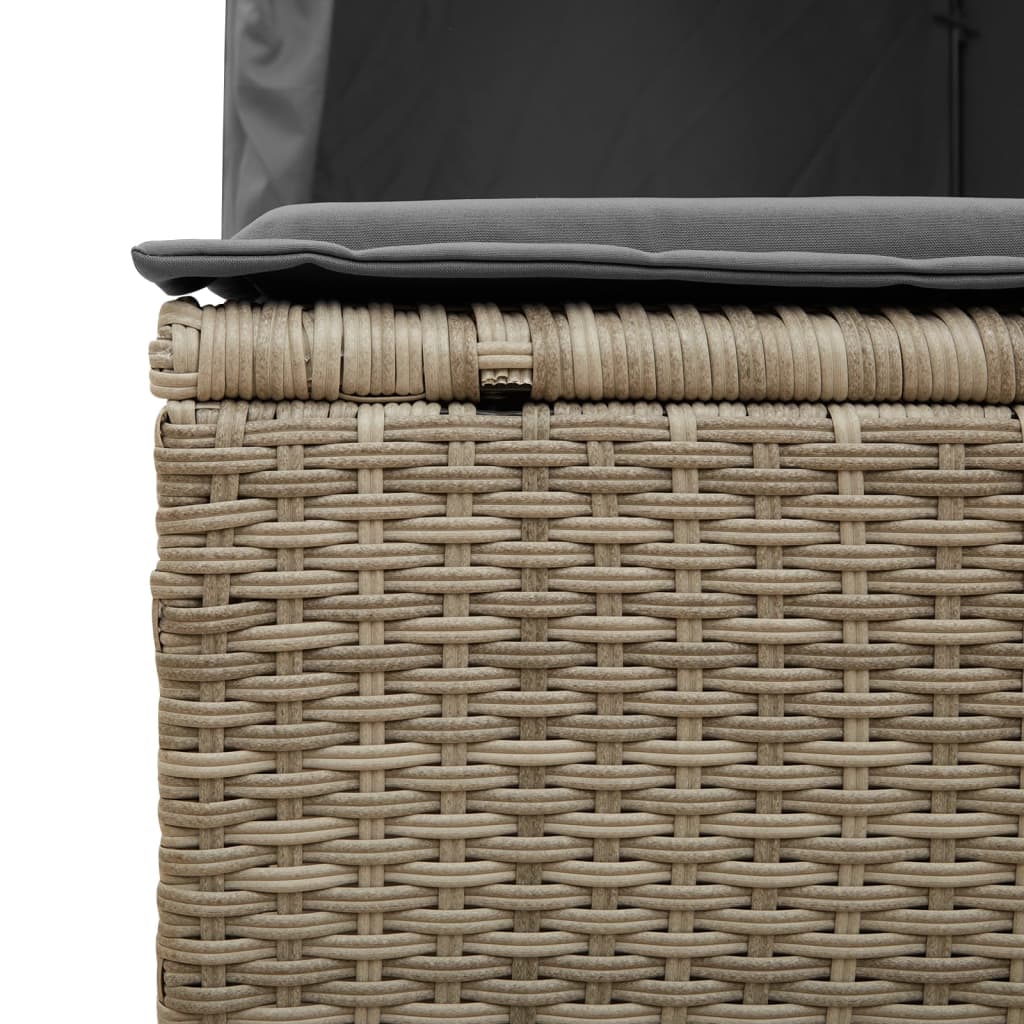 Double sun lounger with roof and curtains in light grey poly rattan
