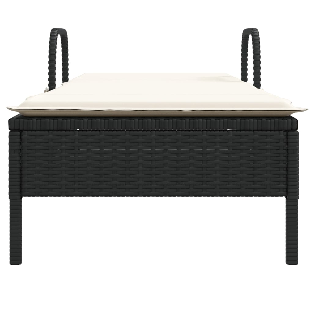 Sun lounger with wheels and cushion in black PE wicker