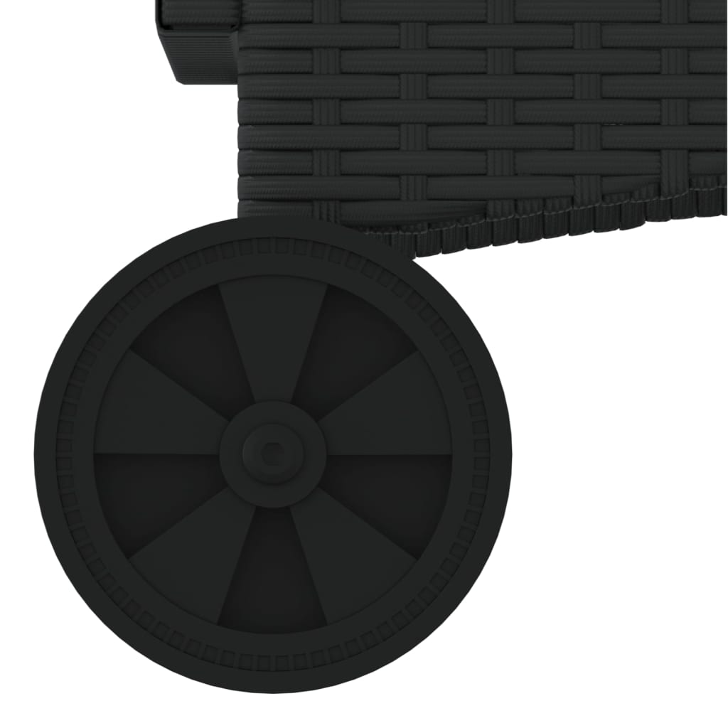 Sun lounger with wheels and cushion in black PE wicker