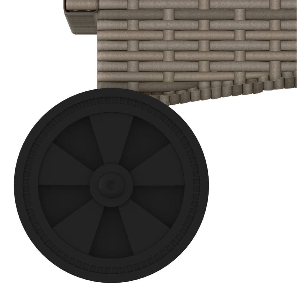 Sun lounger with wheels and cushion in grey PE wicker
