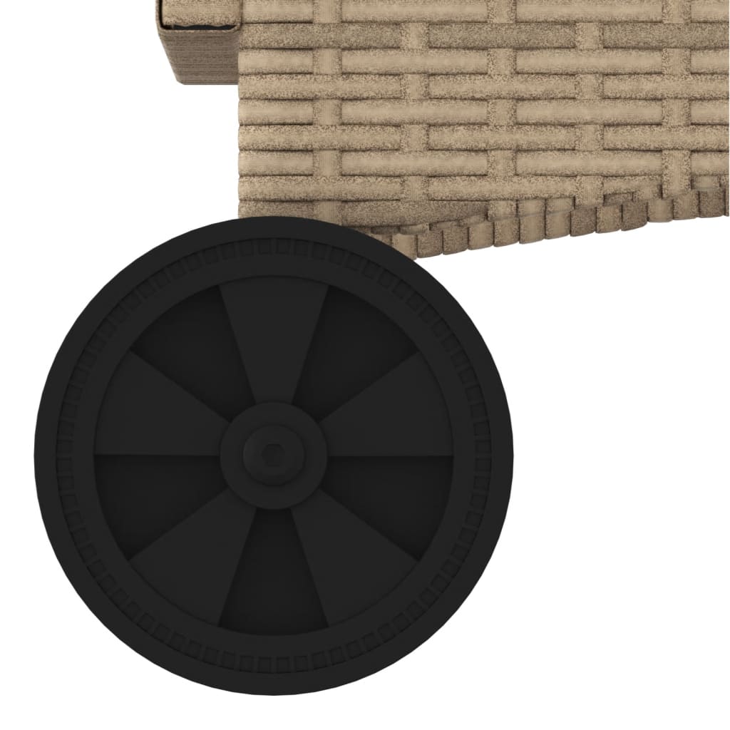 Sun lounger with wheels and cushion in beige PE wicker