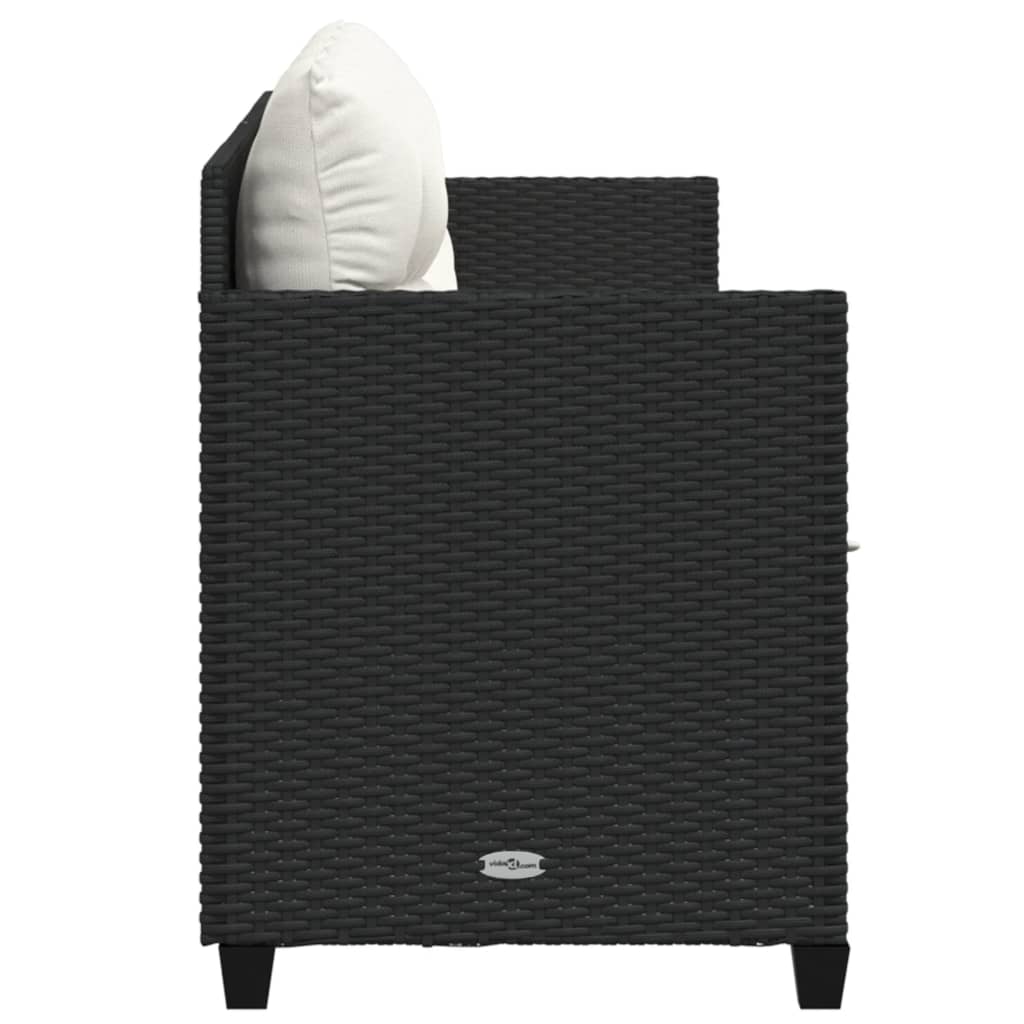 Sun lounger with cushions in black PE wicker
