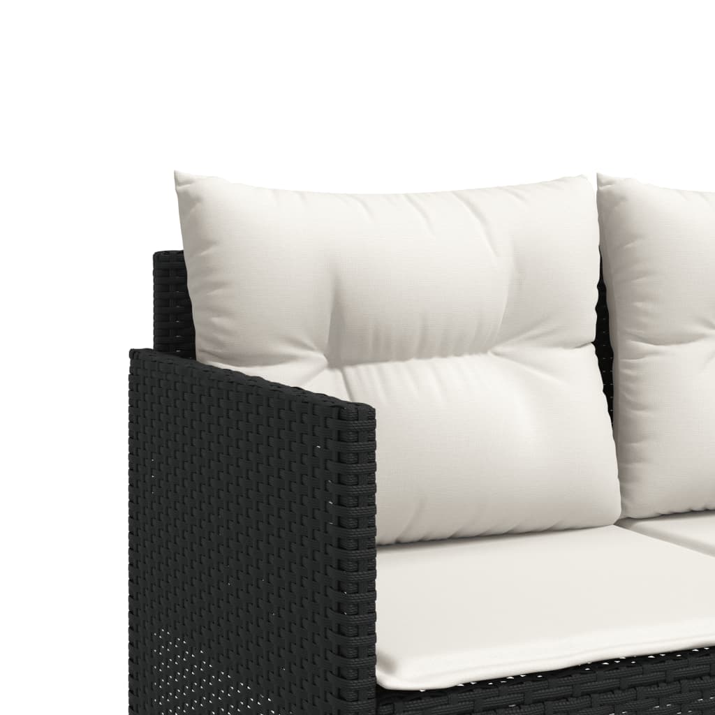 Sun lounger with cushions in black PE wicker