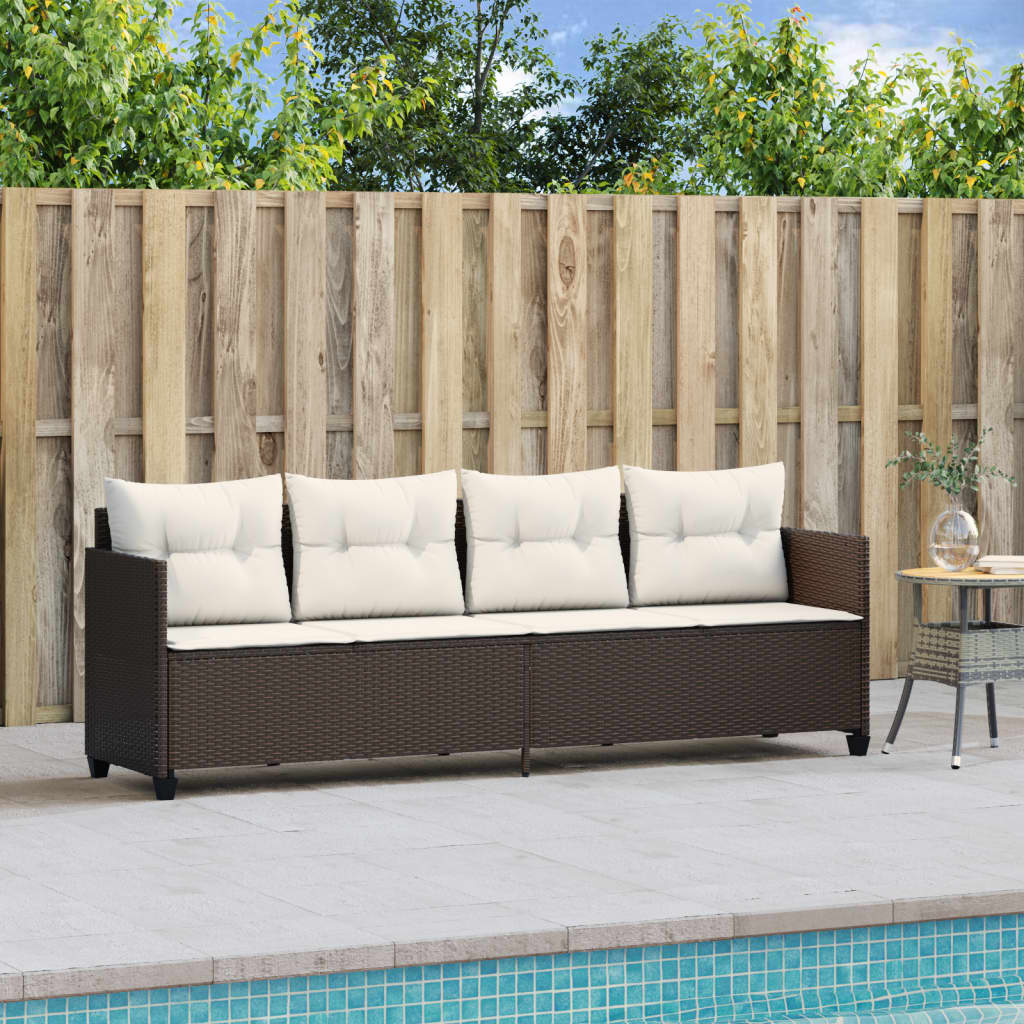 Sun lounger with brown poly rattan cushions