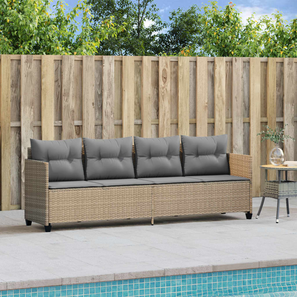 Sun lounger with beige PE wicker cushions
