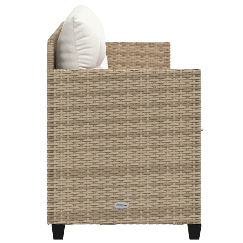 Sun lounger with cushions in beige PE wicker