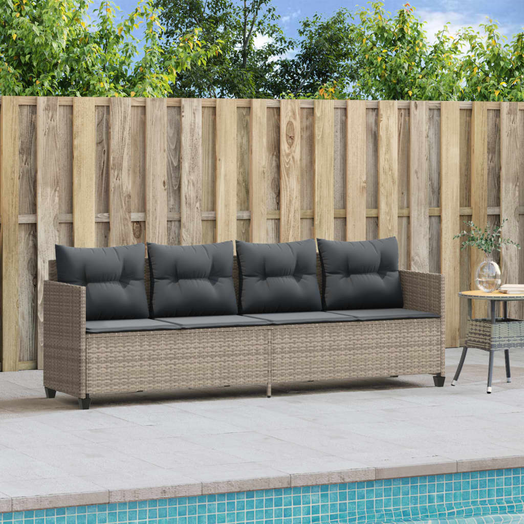 Sun lounger with cushions in light grey poly rattan