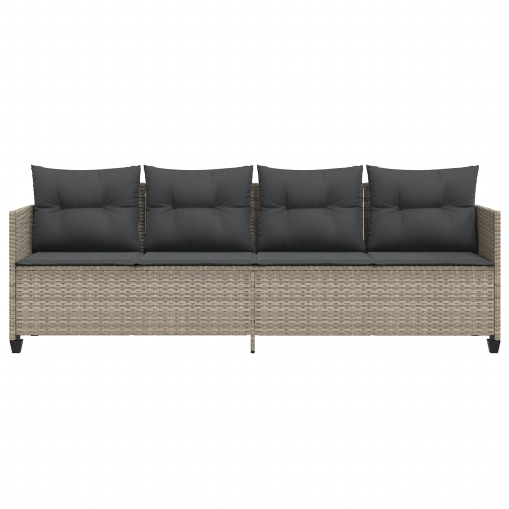 Sun lounger with cushions in light grey poly rattan