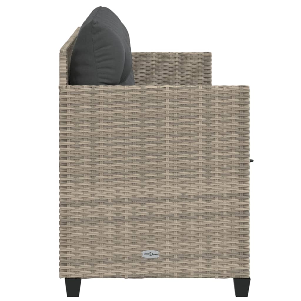 Sun lounger with cushions in light grey poly rattan