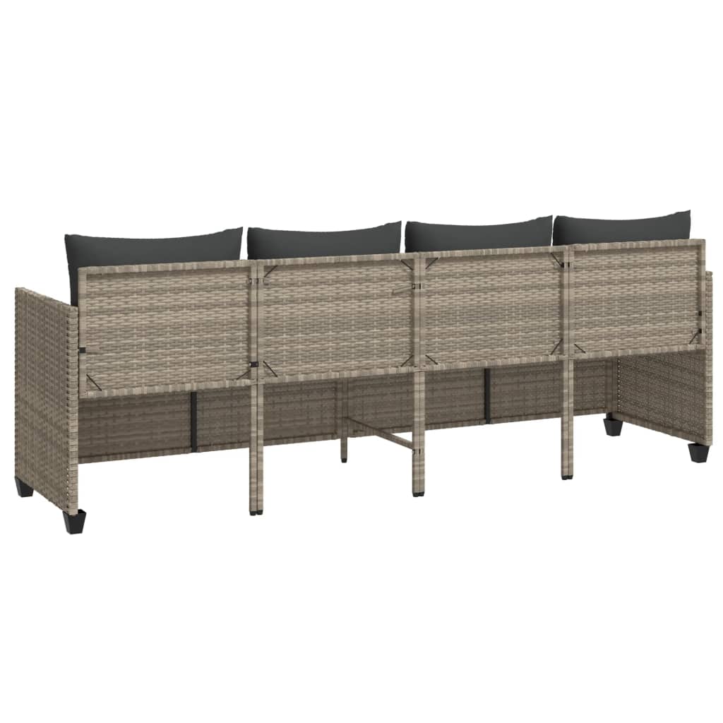 Sun lounger with cushions in light grey poly rattan