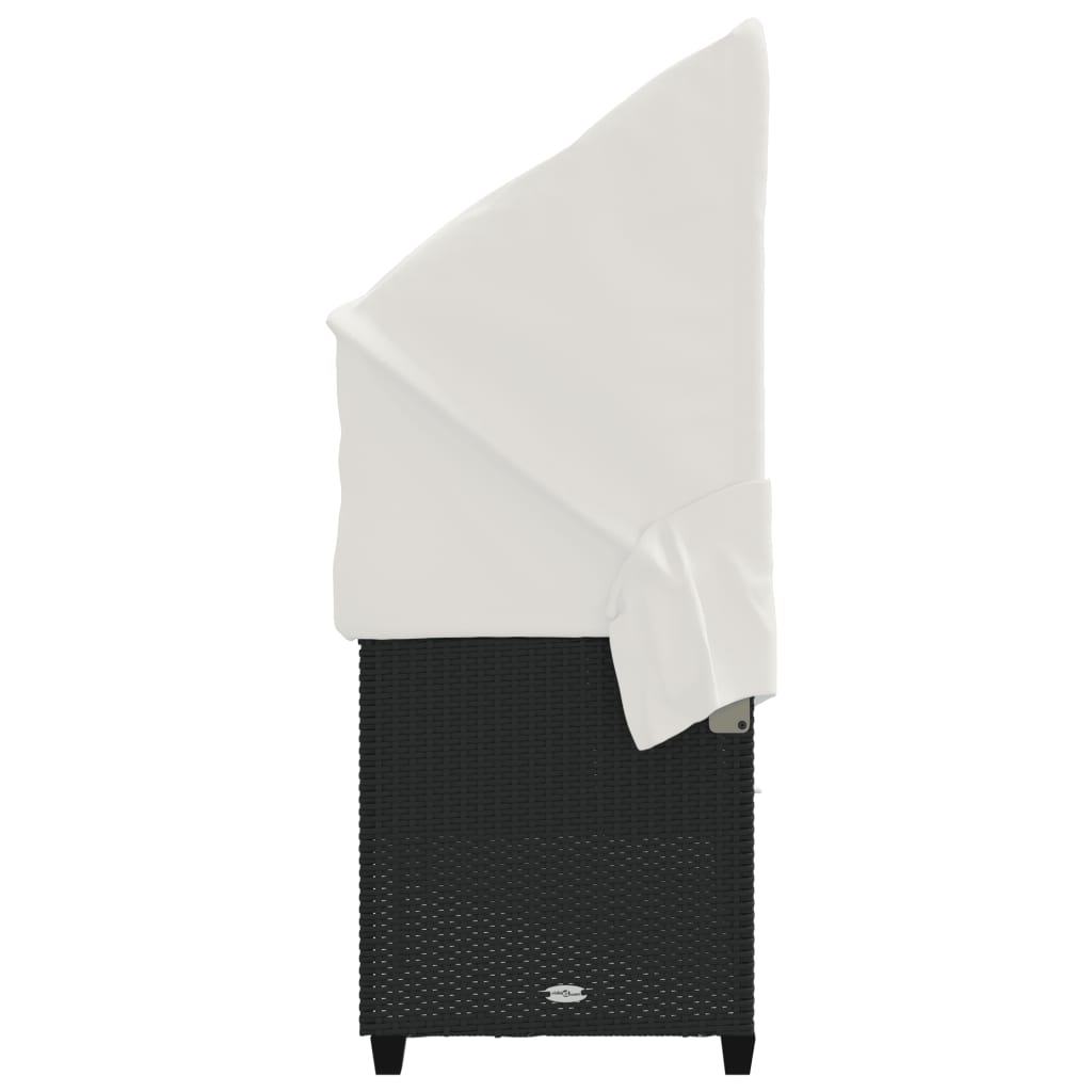 Sun lounger with canopy and cushions in black PE wicker
