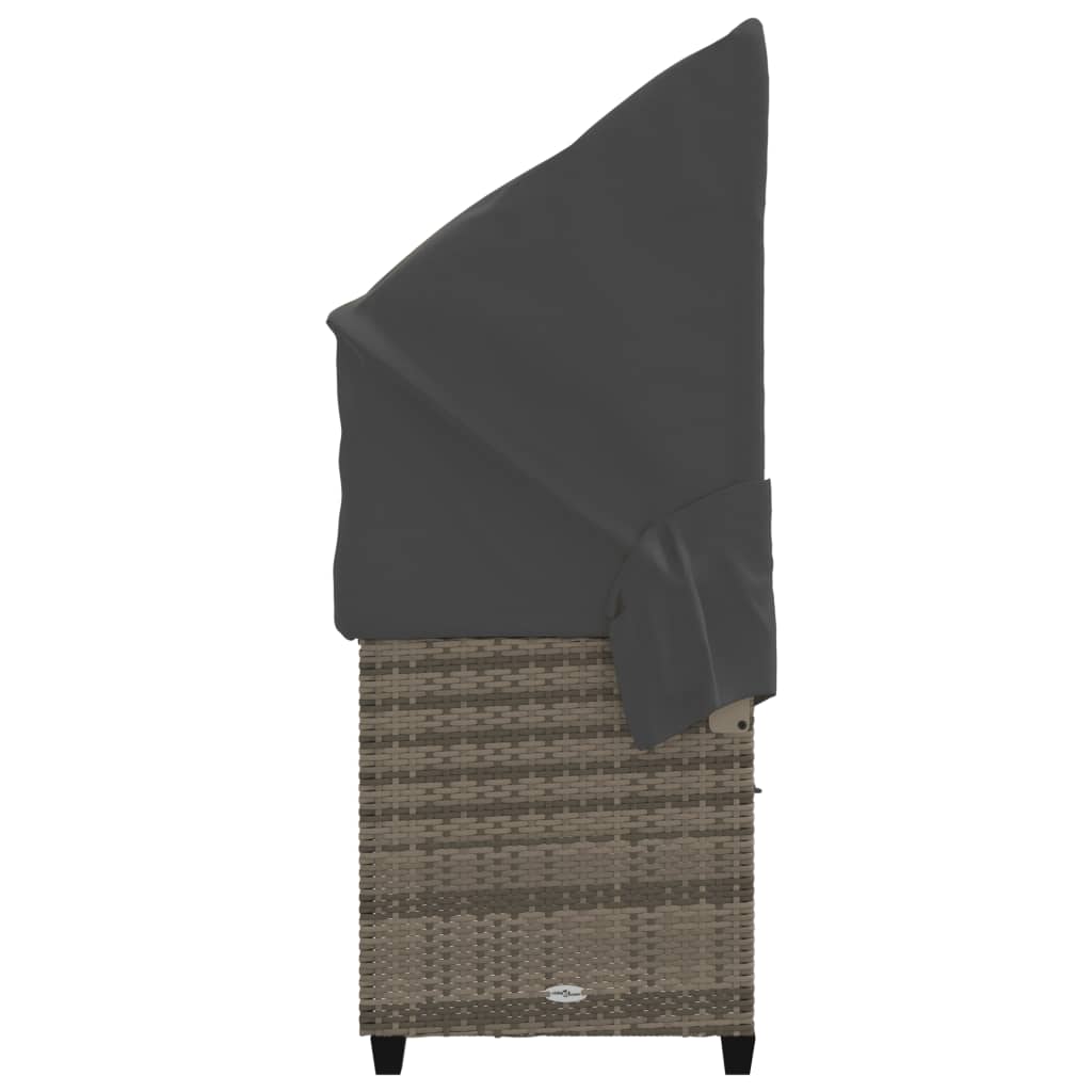 Sun lounger with canopy and cushions in grey poly rattan