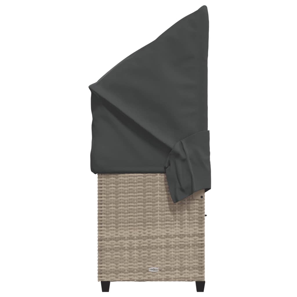 Sun lounger with canopy and cushions in light grey poly rattan