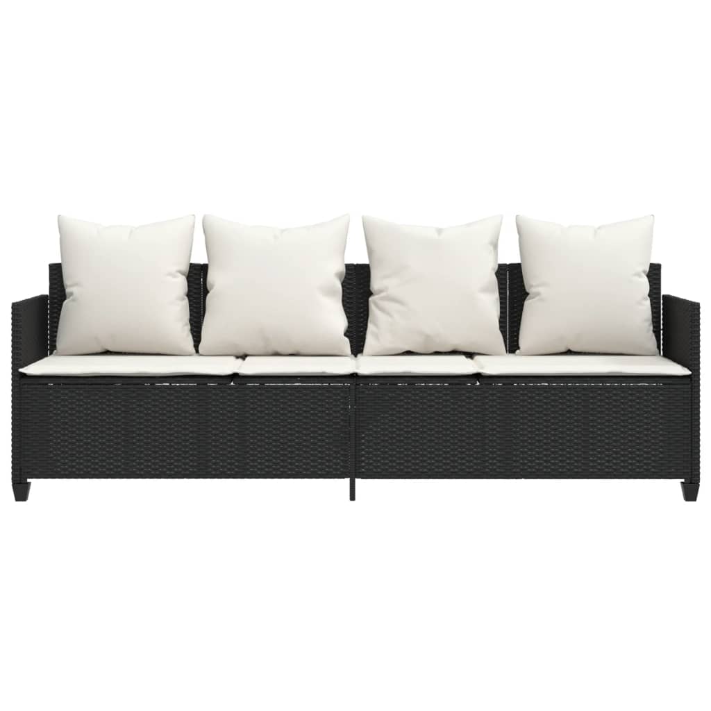 Sun lounger with cushions in black PE wicker