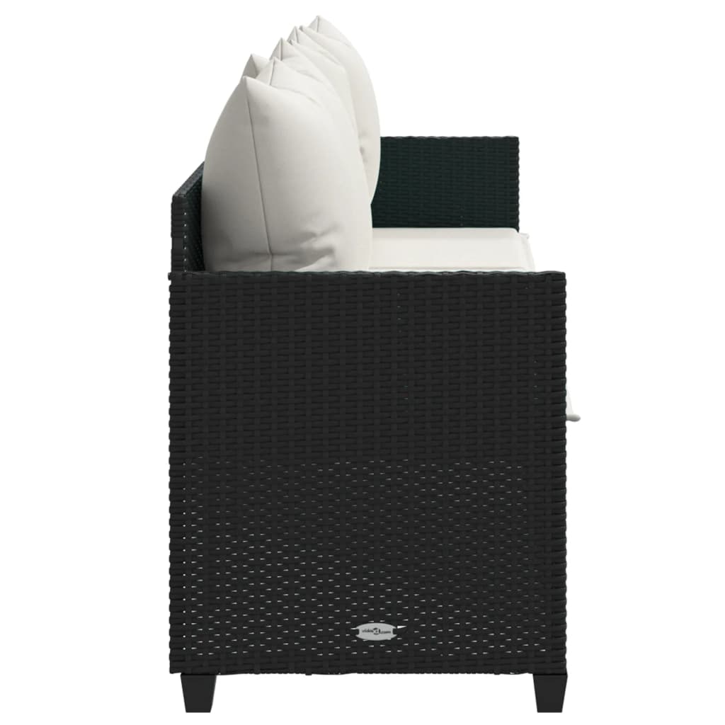 Sun lounger with cushions in black PE wicker