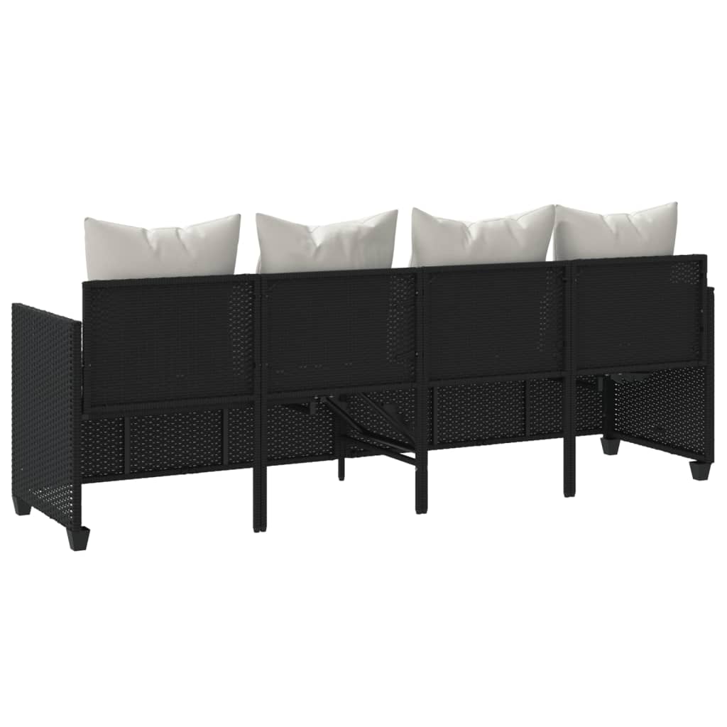 Sun lounger with cushions in black PE wicker