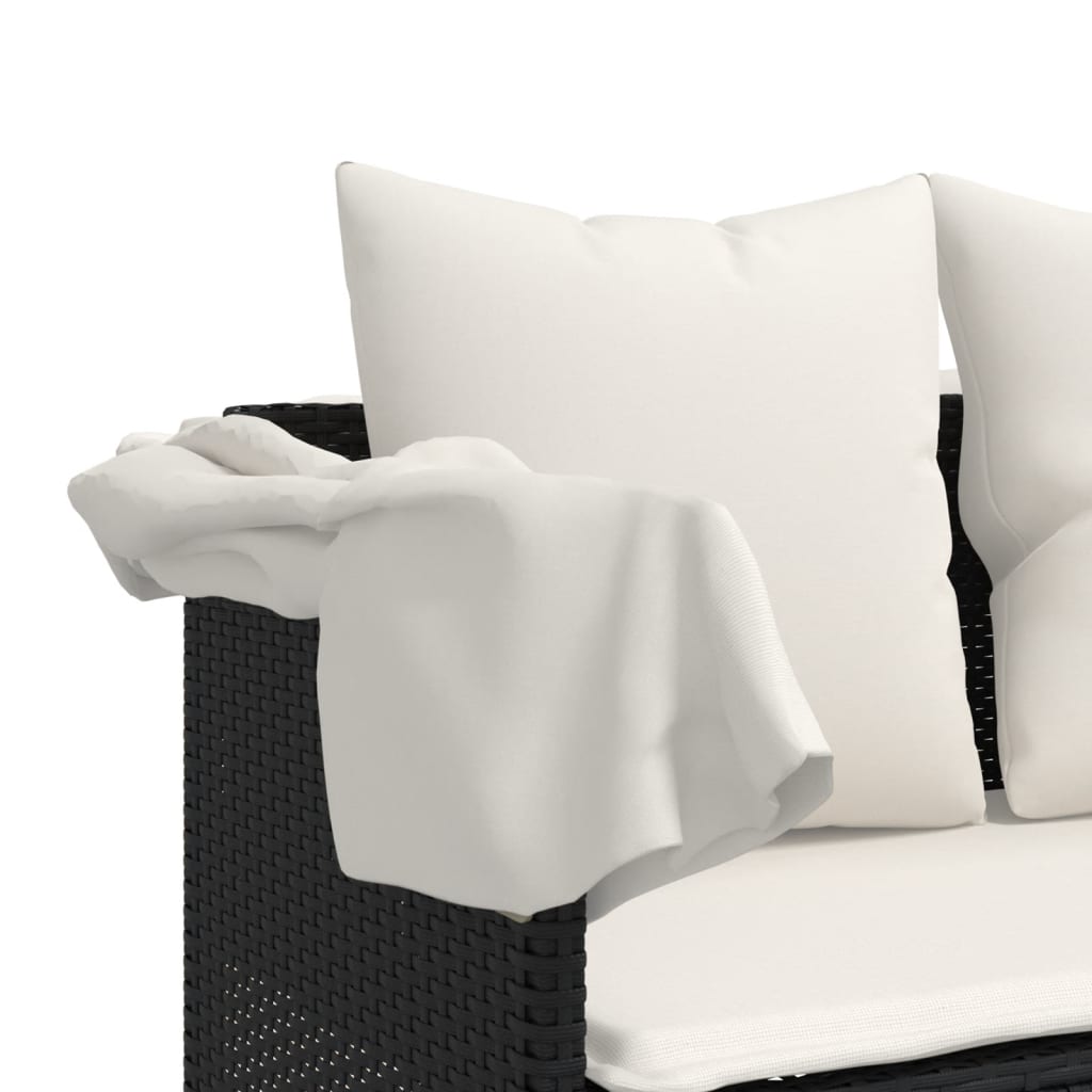 Sun lounger with cushions in black PE wicker