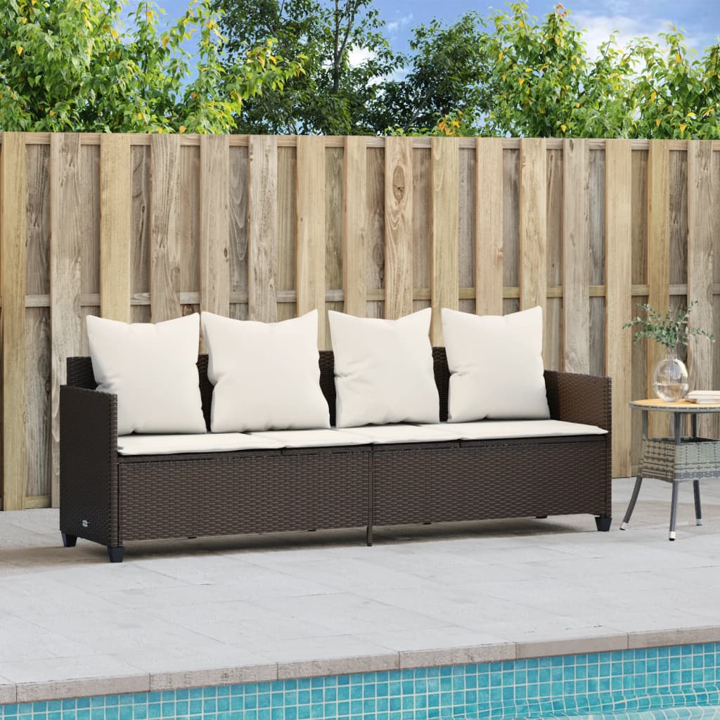 Brown PE wicker sun lounger with cushions
