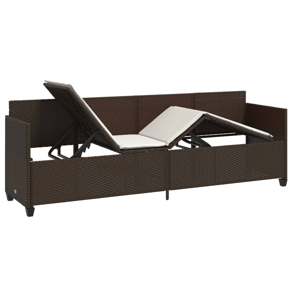 Brown PE wicker sun lounger with cushions