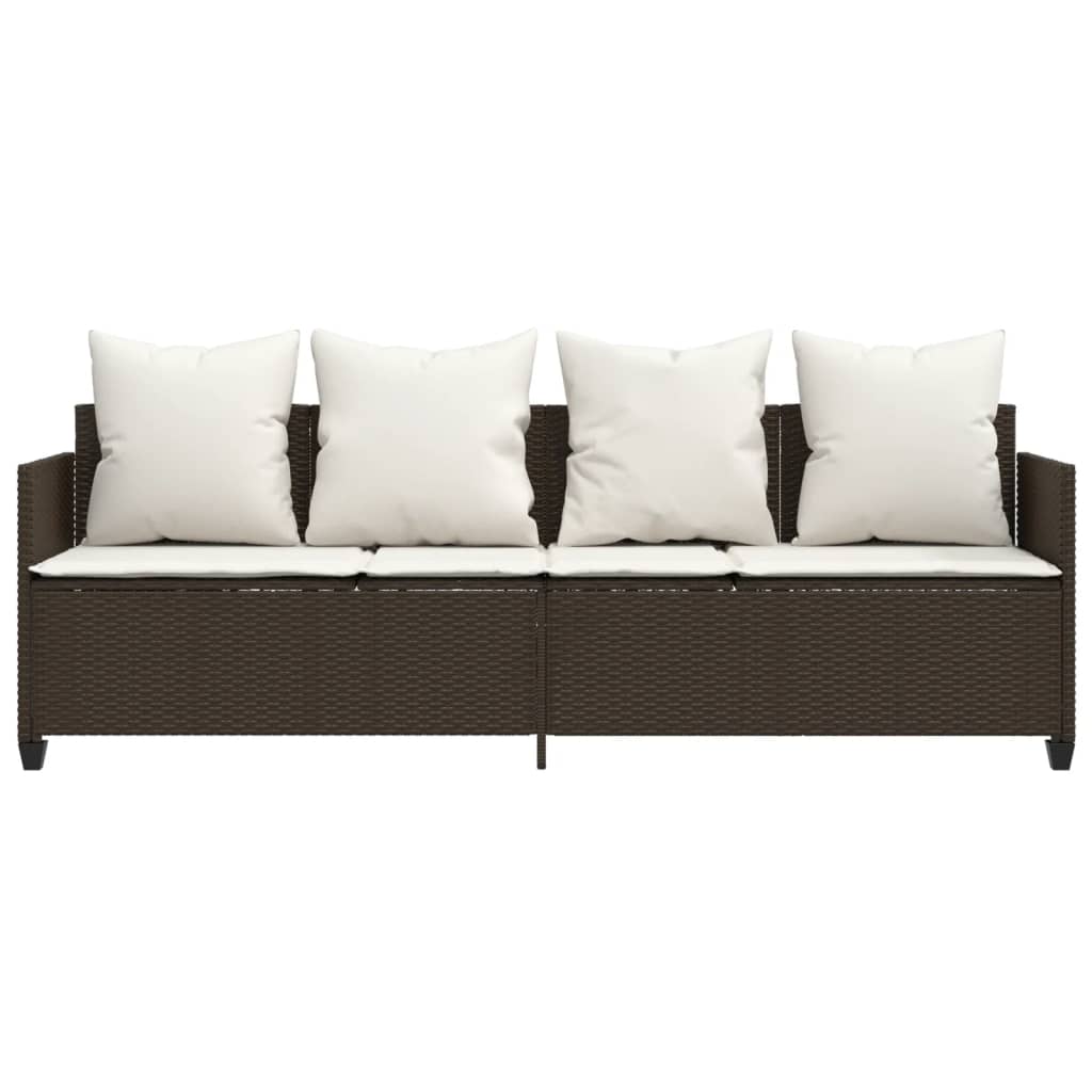 Brown PE wicker sun lounger with cushions