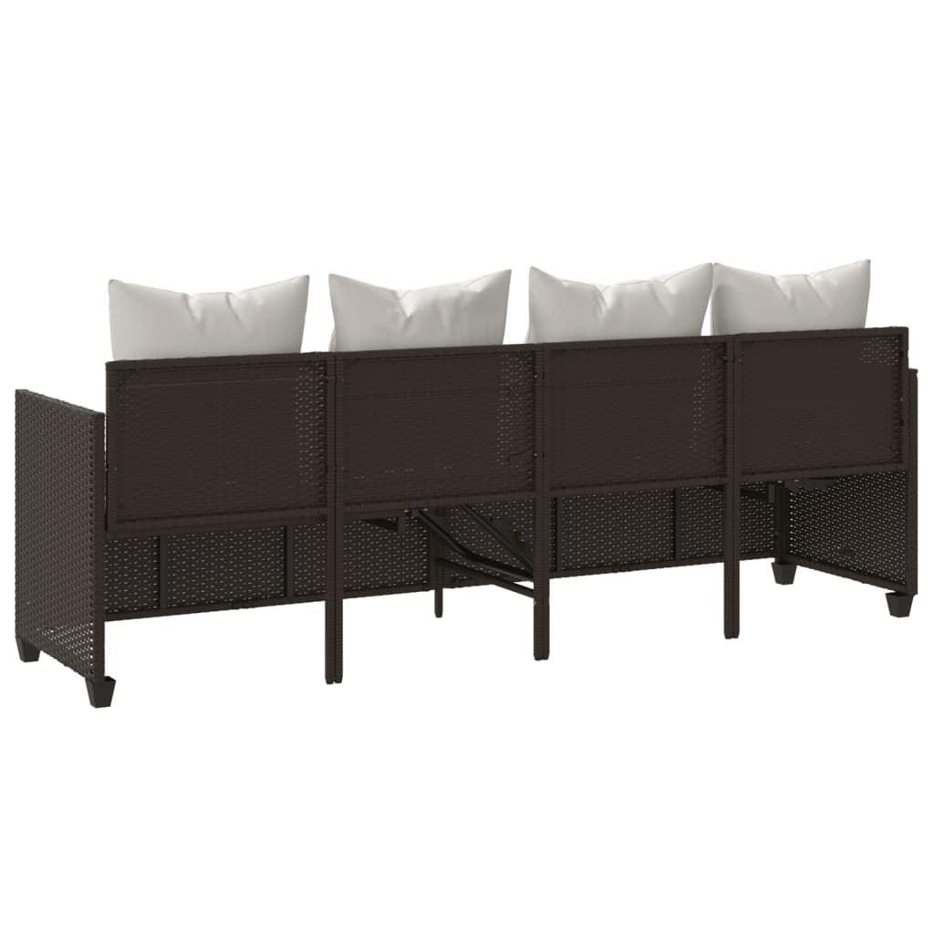 Brown PE wicker sun lounger with cushions