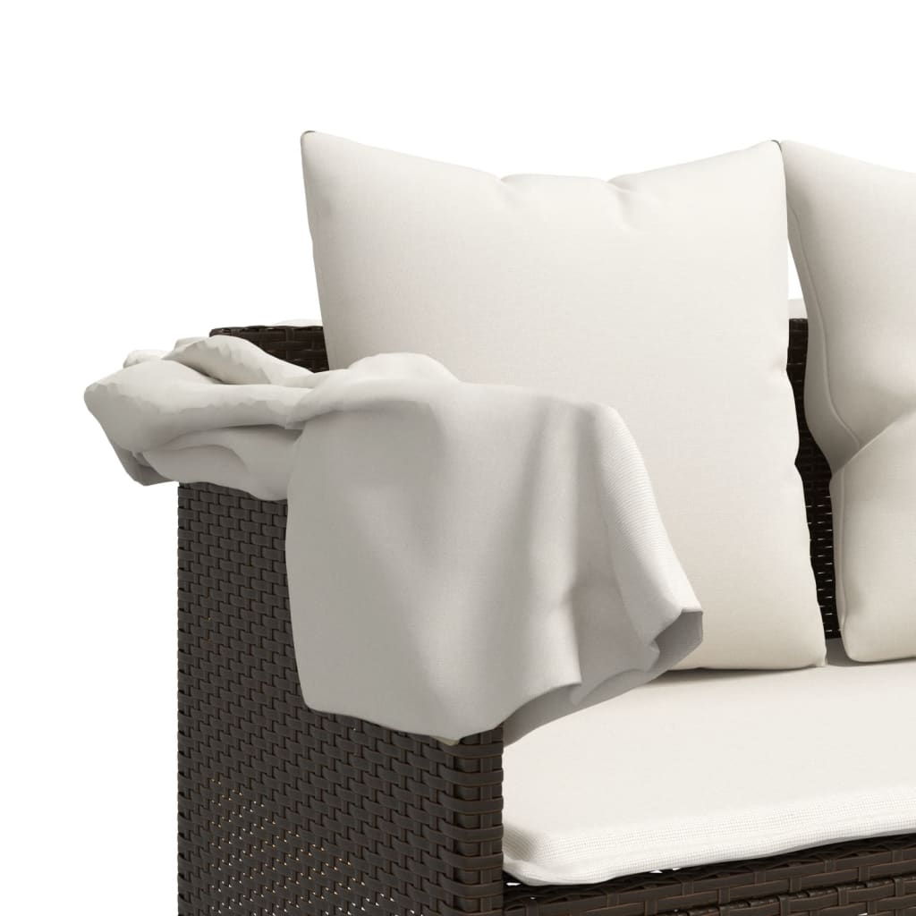 Brown PE wicker sun lounger with cushions
