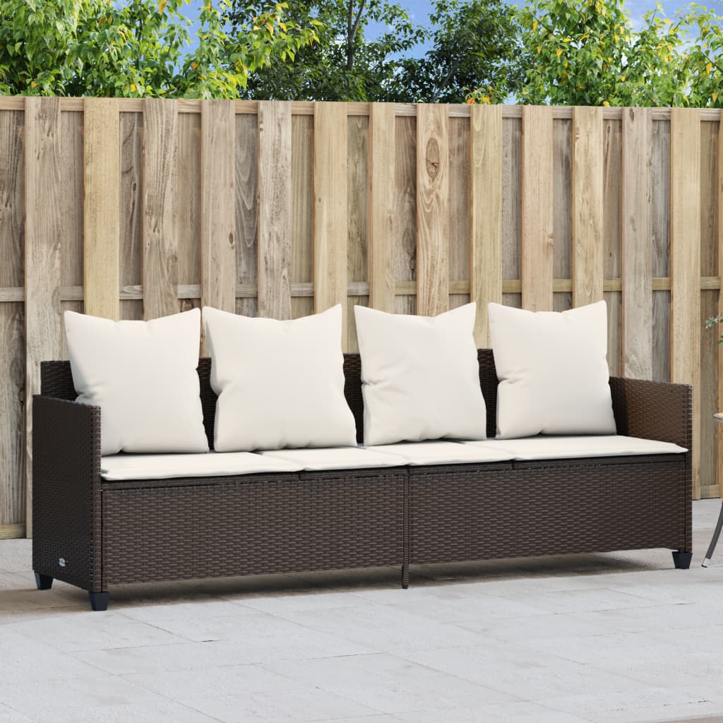 Brown PE wicker sun lounger with cushions