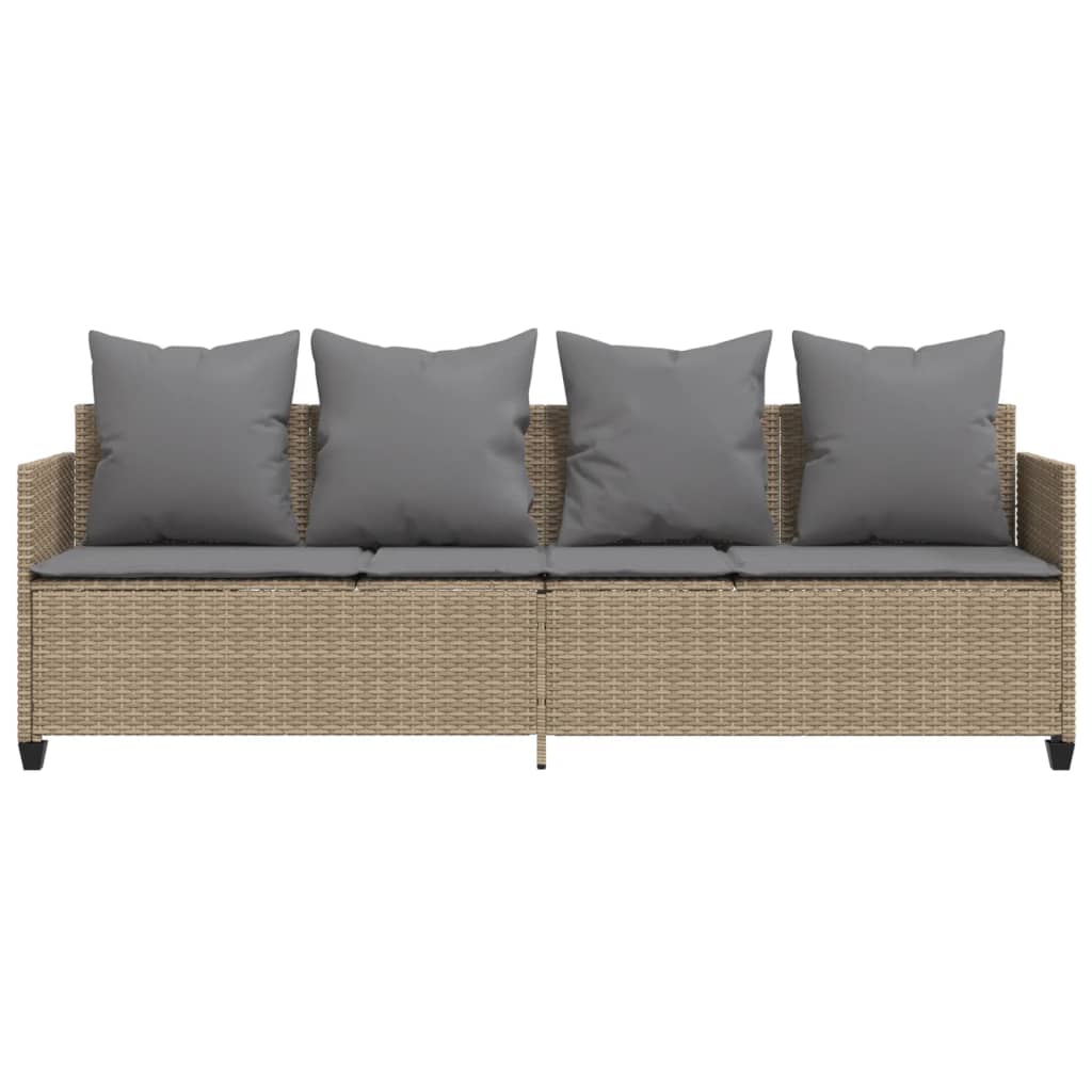 Sun lounger with cushions in beige PE wicker