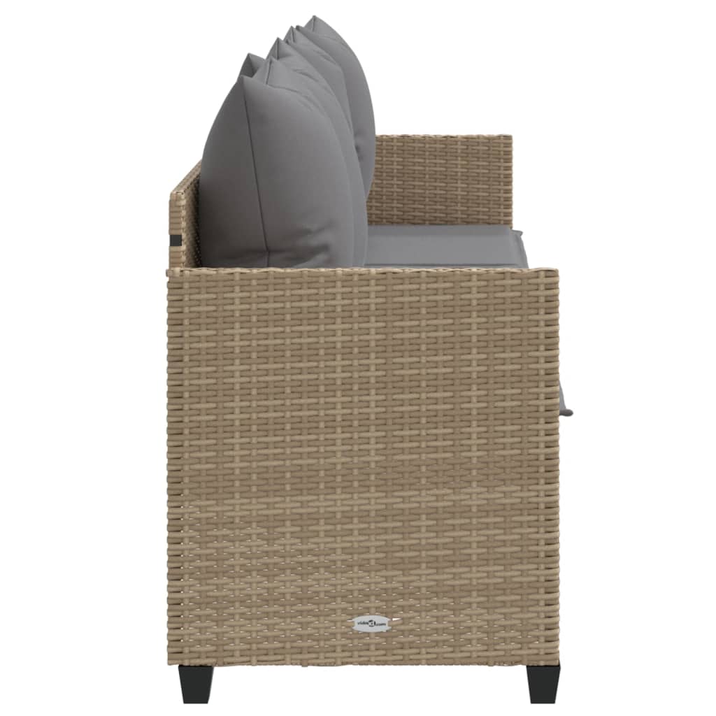 Sun lounger with cushions in beige PE wicker