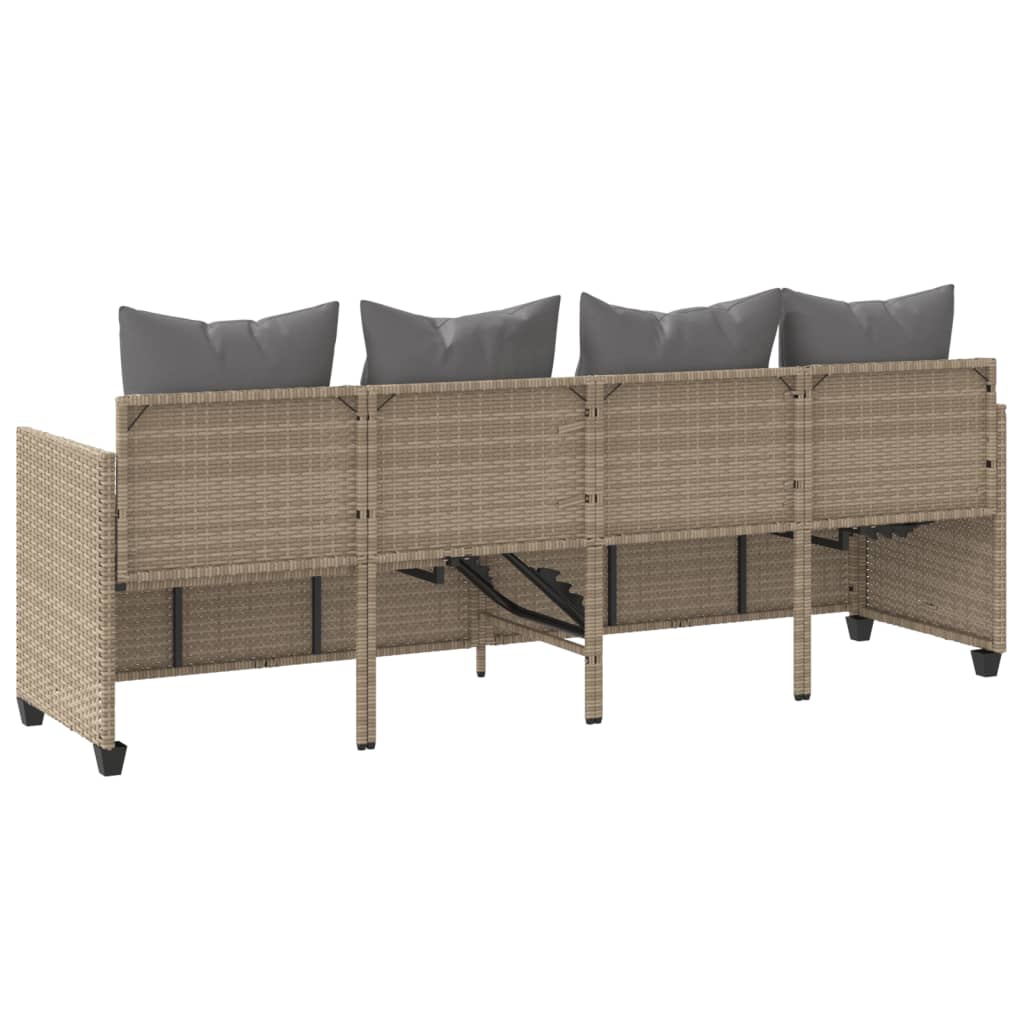 Sun lounger with cushions in beige PE wicker