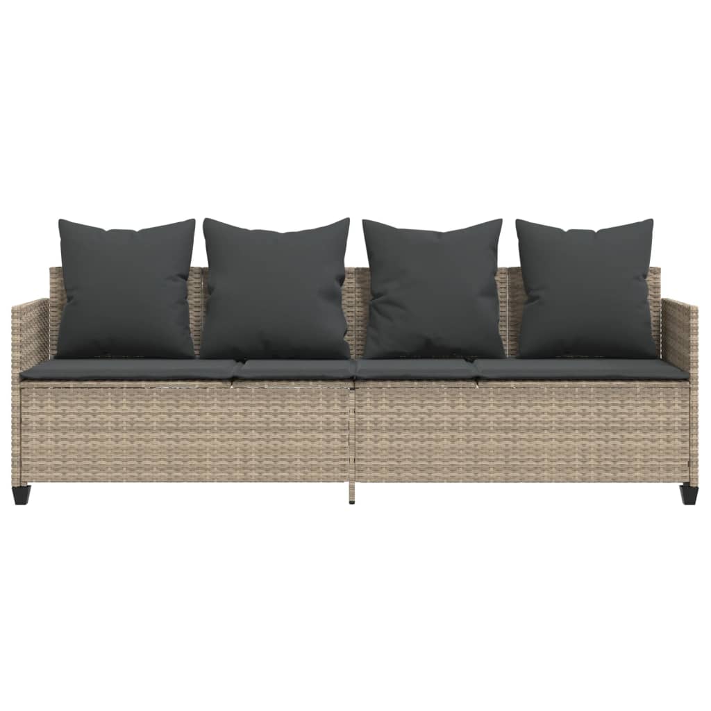 Sun lounger with cushions in light grey poly rattan