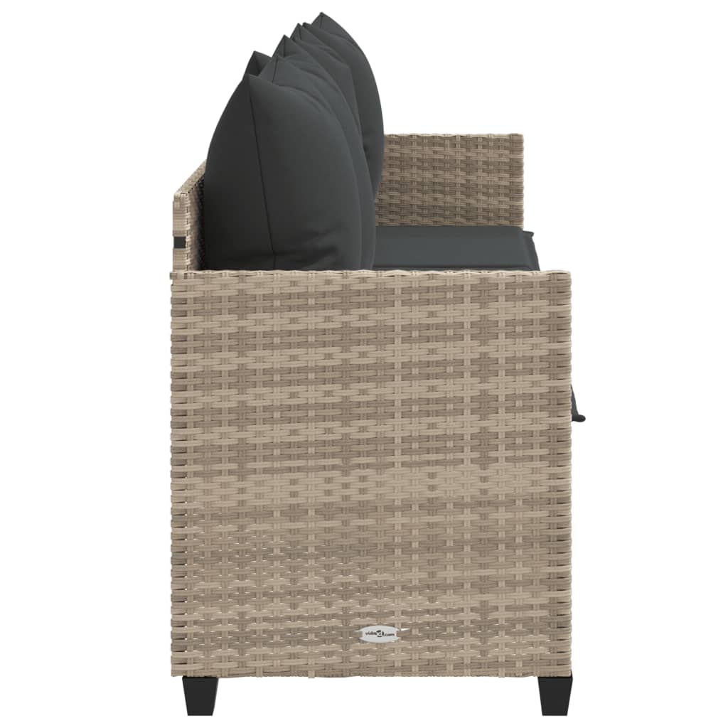 Sun lounger with cushions in light grey poly rattan