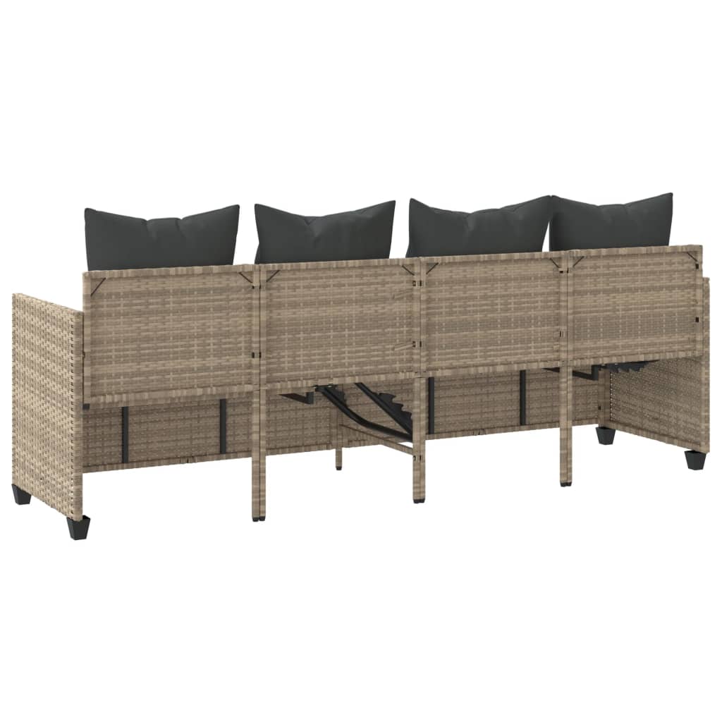 Sun lounger with cushions in light grey poly rattan