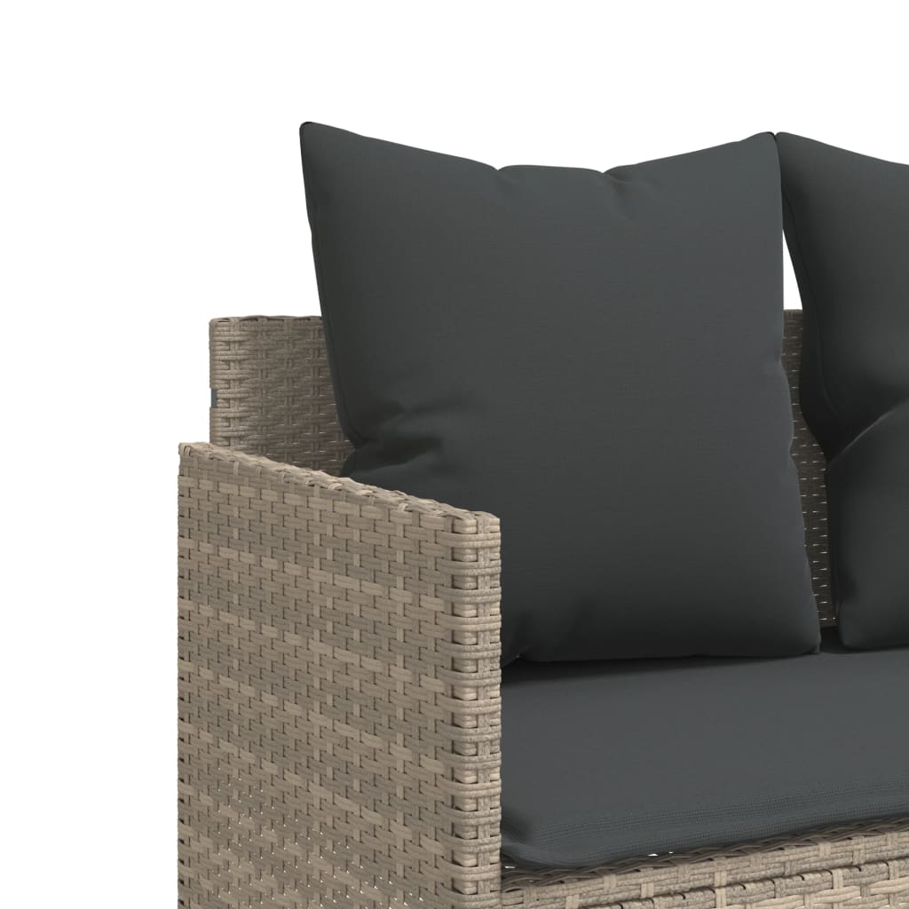 Sun lounger with cushions in light grey poly rattan
