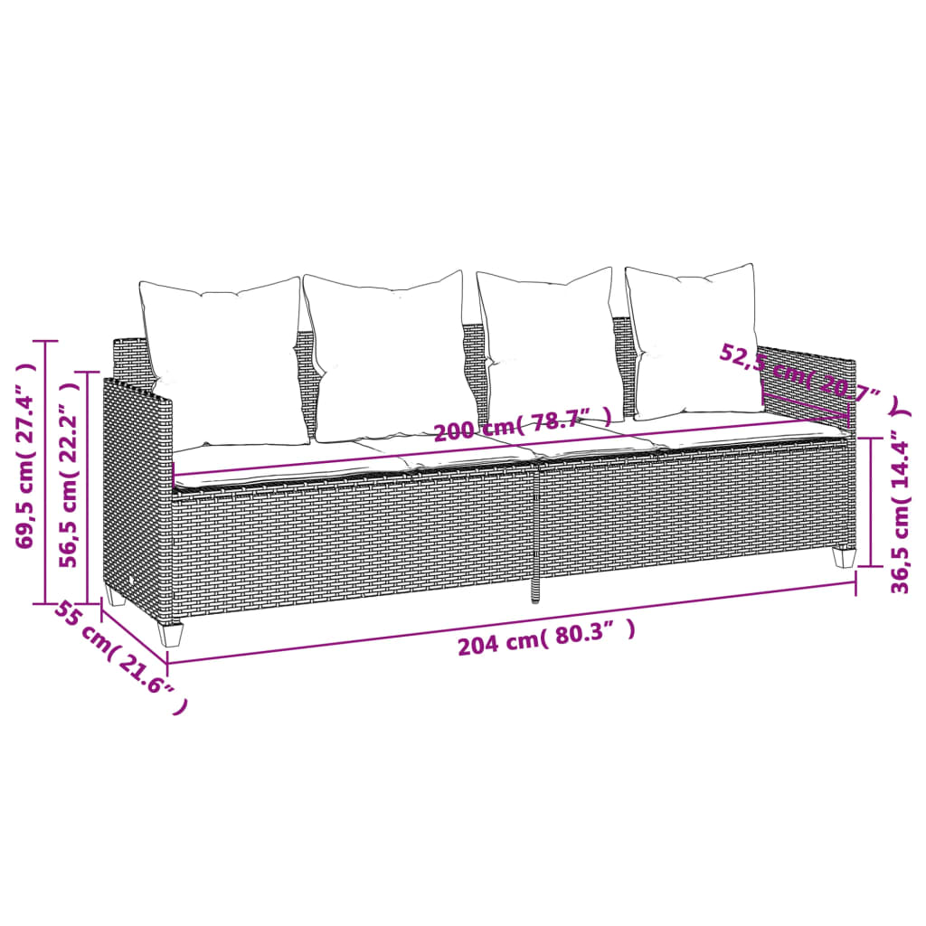 Sun lounger with cushions in light grey poly rattan