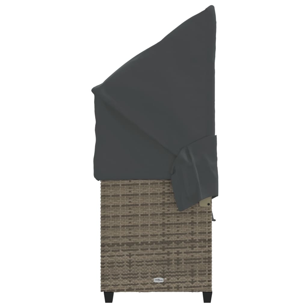 Sun lounger with canopy and cushions in grey PE wicker