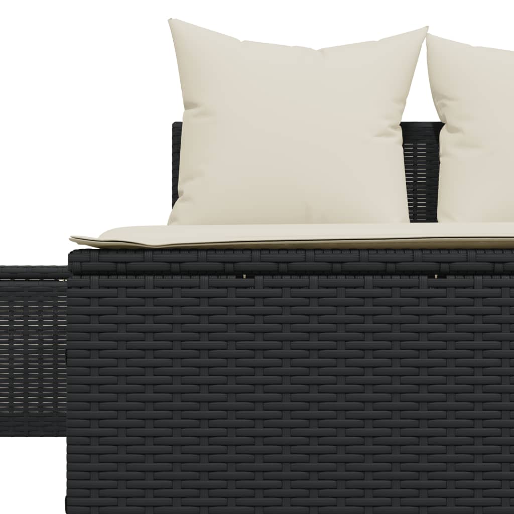 Double sun lounger with cushions in black poly rattan