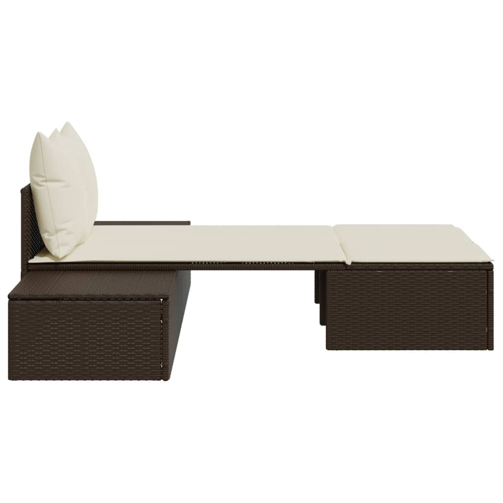 Double sun lounger with cushions in brown poly rattan