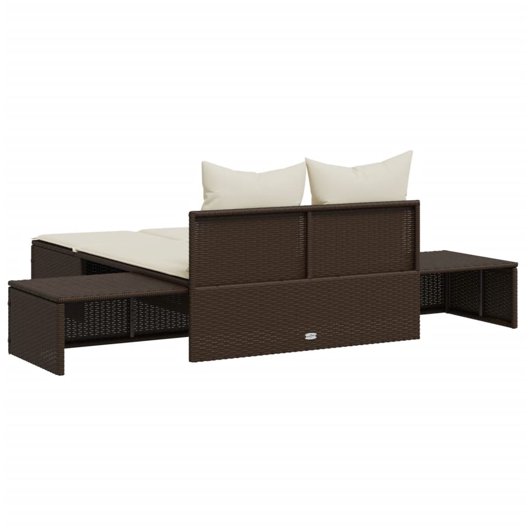 Double sun lounger with cushions in brown poly rattan