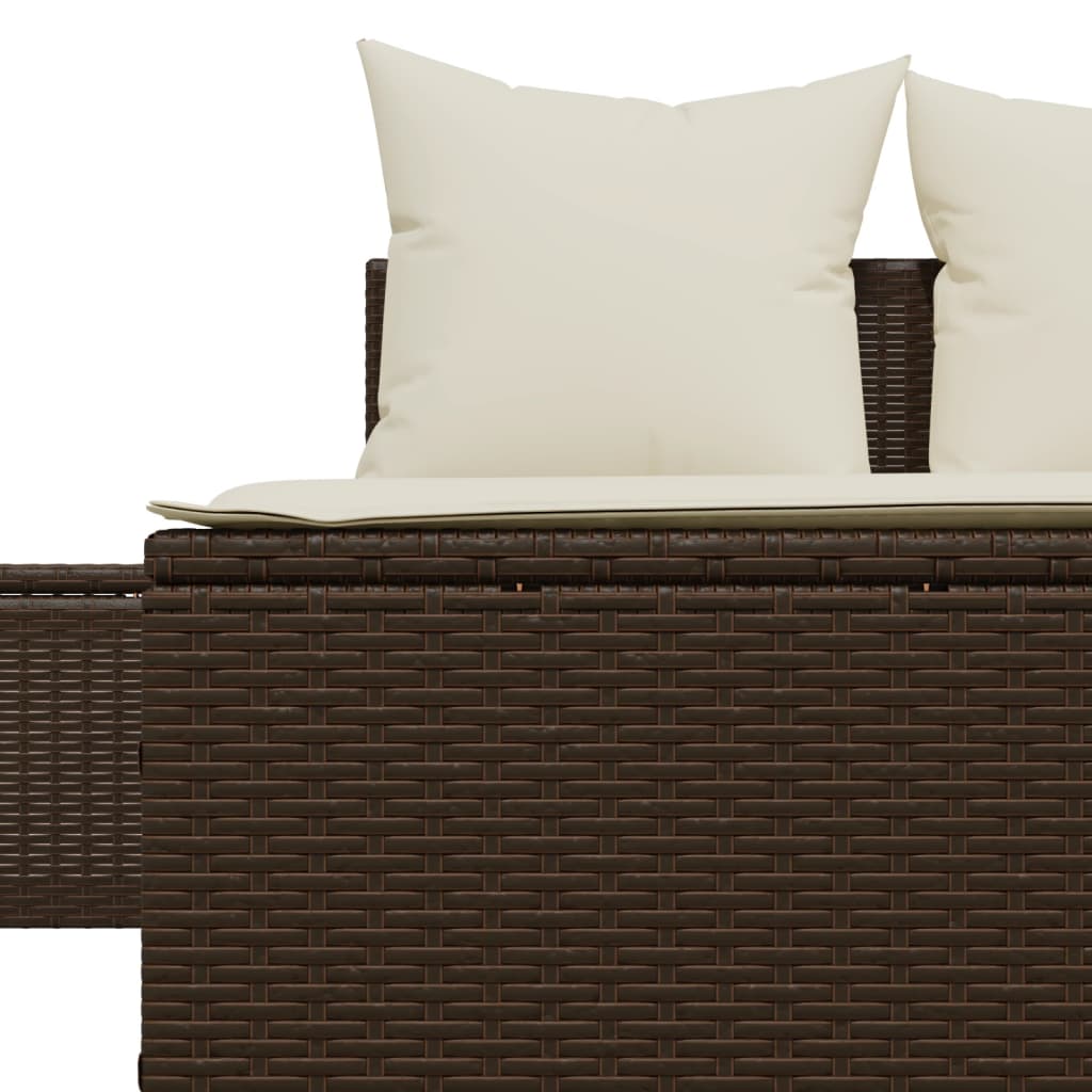 Double sun lounger with cushions in brown poly rattan